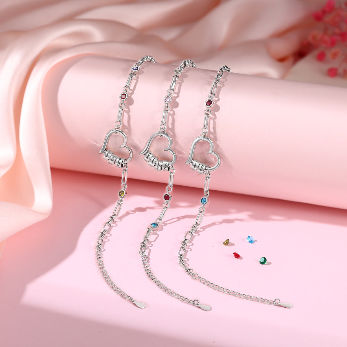 Heart Birthstone Name Bead Bracelet