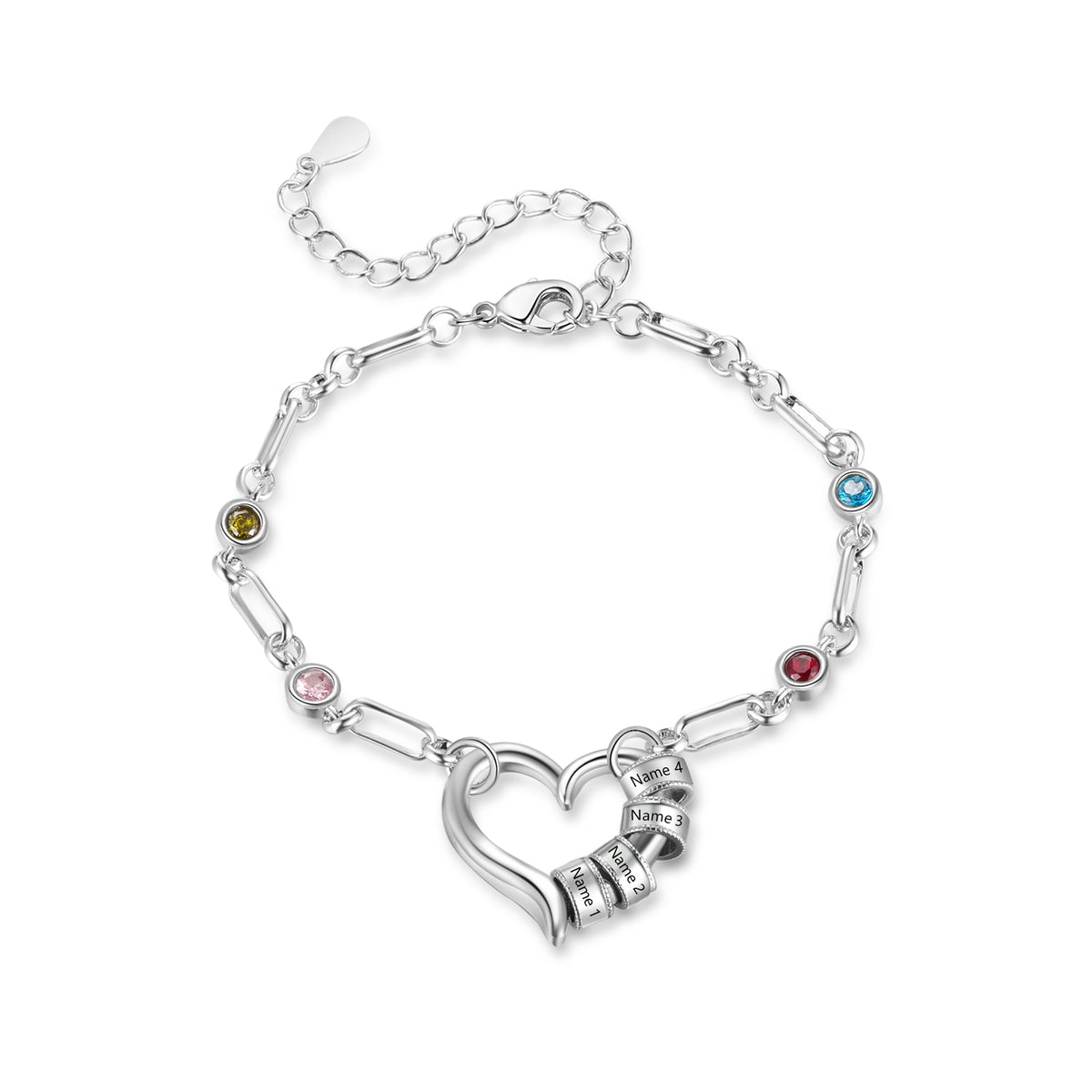 Heart Birthstone Name Bead Bracelet