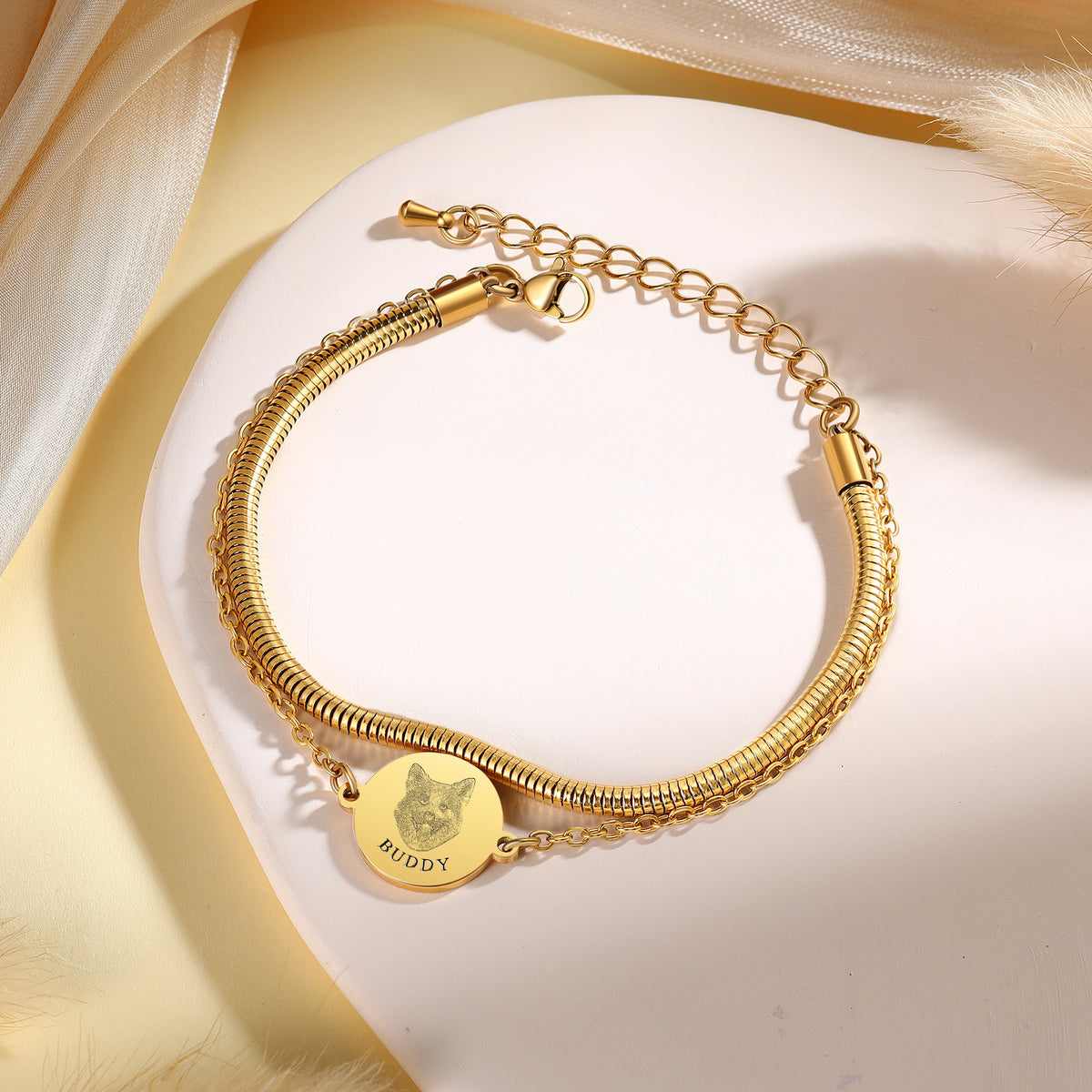 Pet Photo Engraved Disc Bracelet