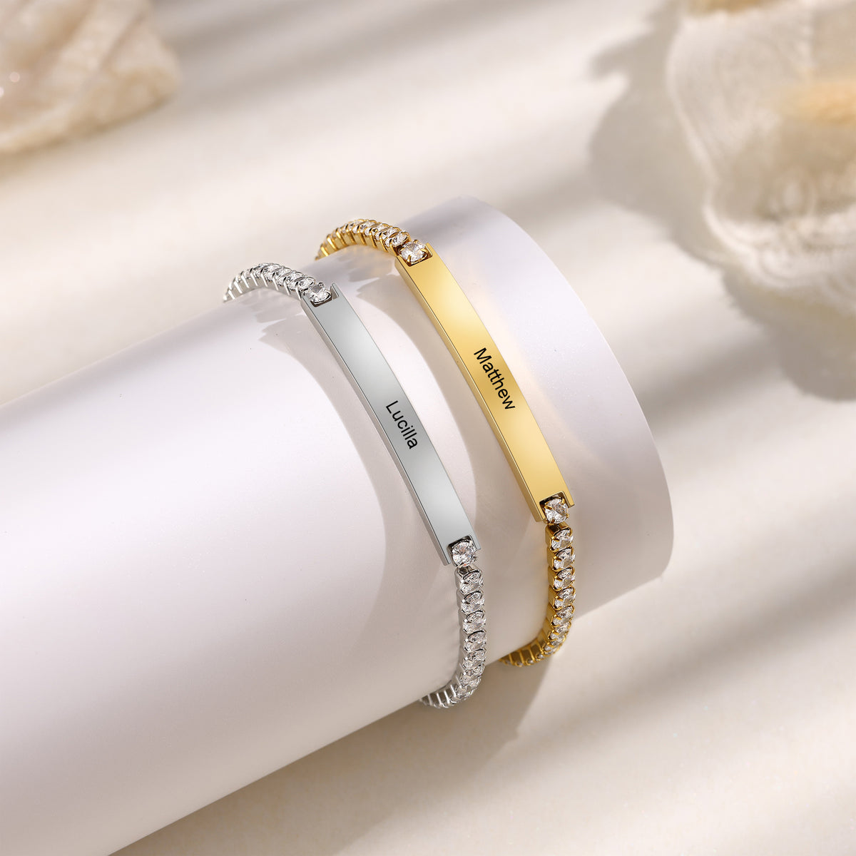 Women's Engraved Name Bar Tennis Bracelet
