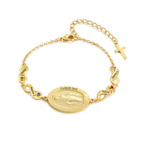 Gold Birthstone Medal and Cross Bracelet