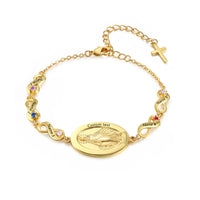 Gold Birthstone Medal and Cross Bracelet
