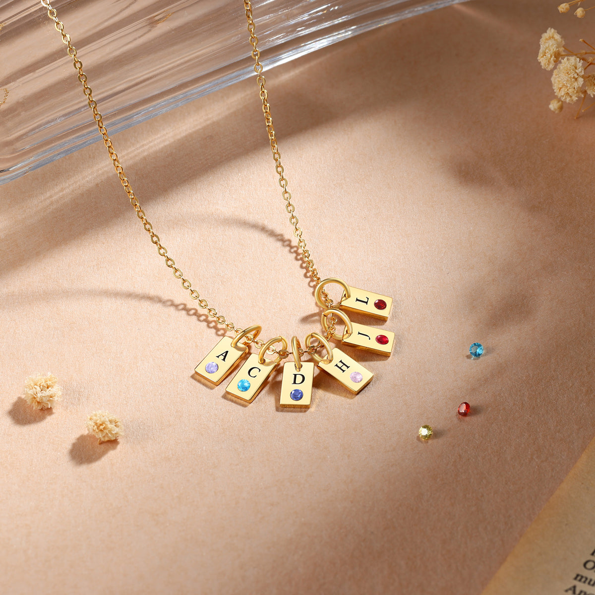 Custom Birthstone Engraved Necklace