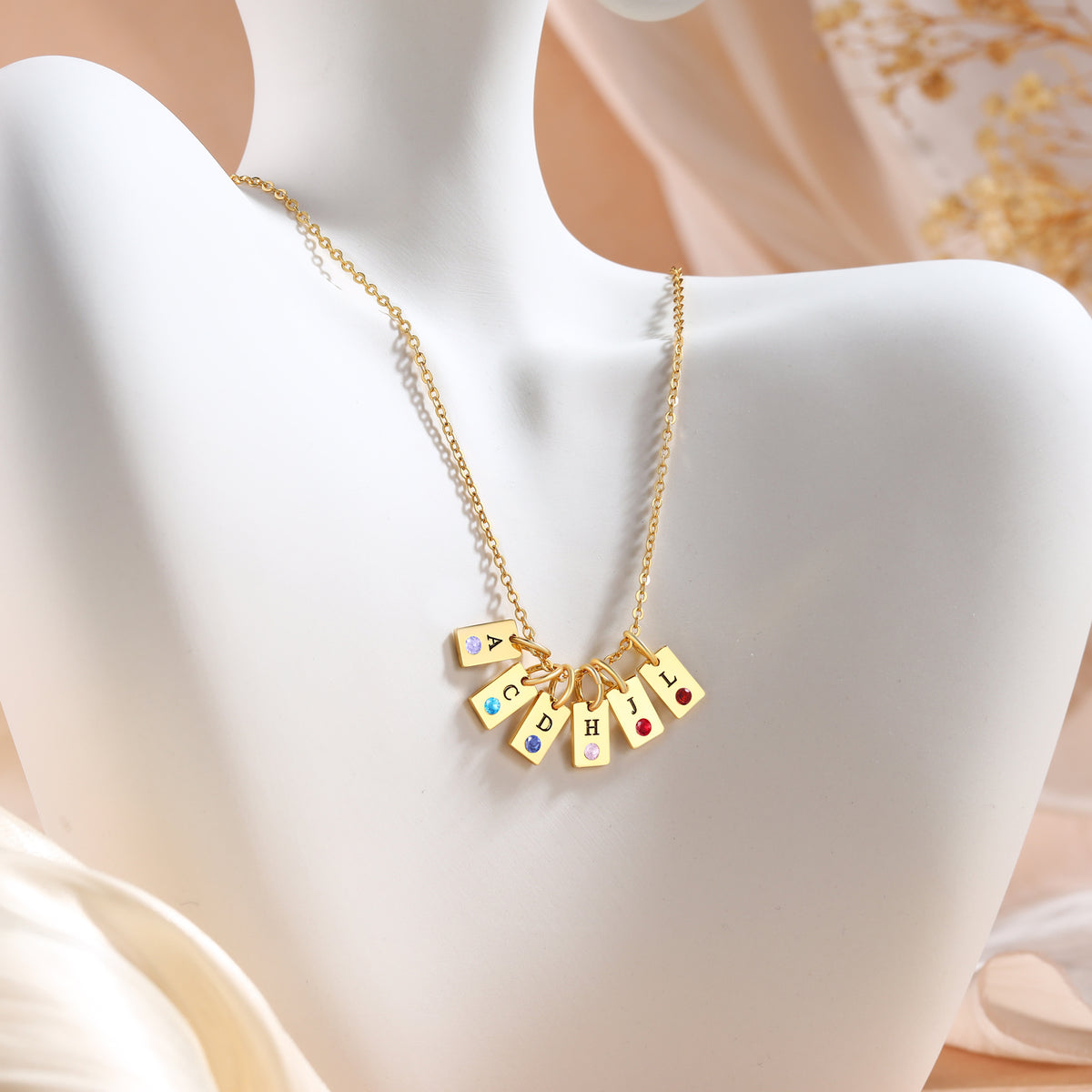 Custom Birthstone Engraved Necklace