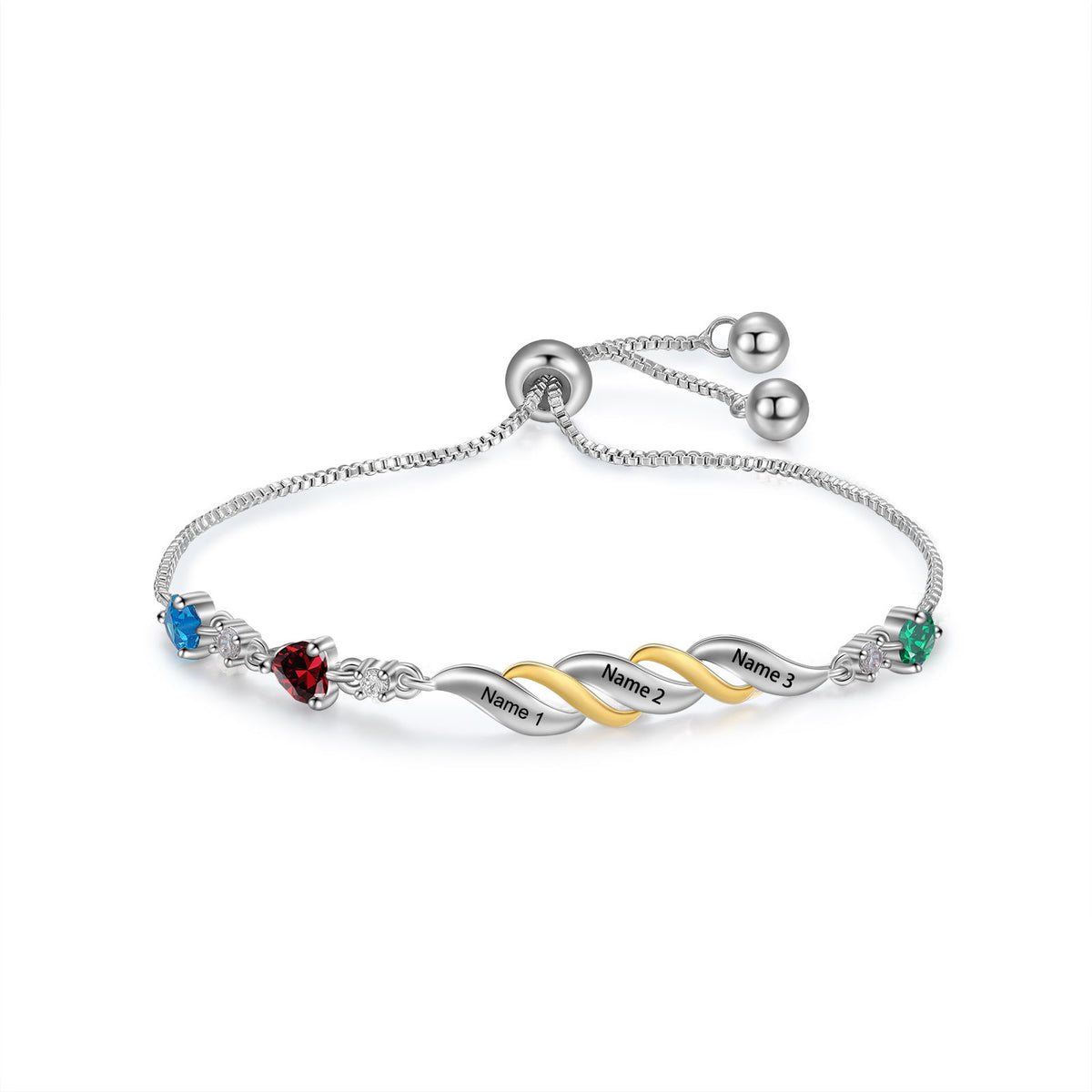 Twisted Birthstone Engraved Name Bracelet