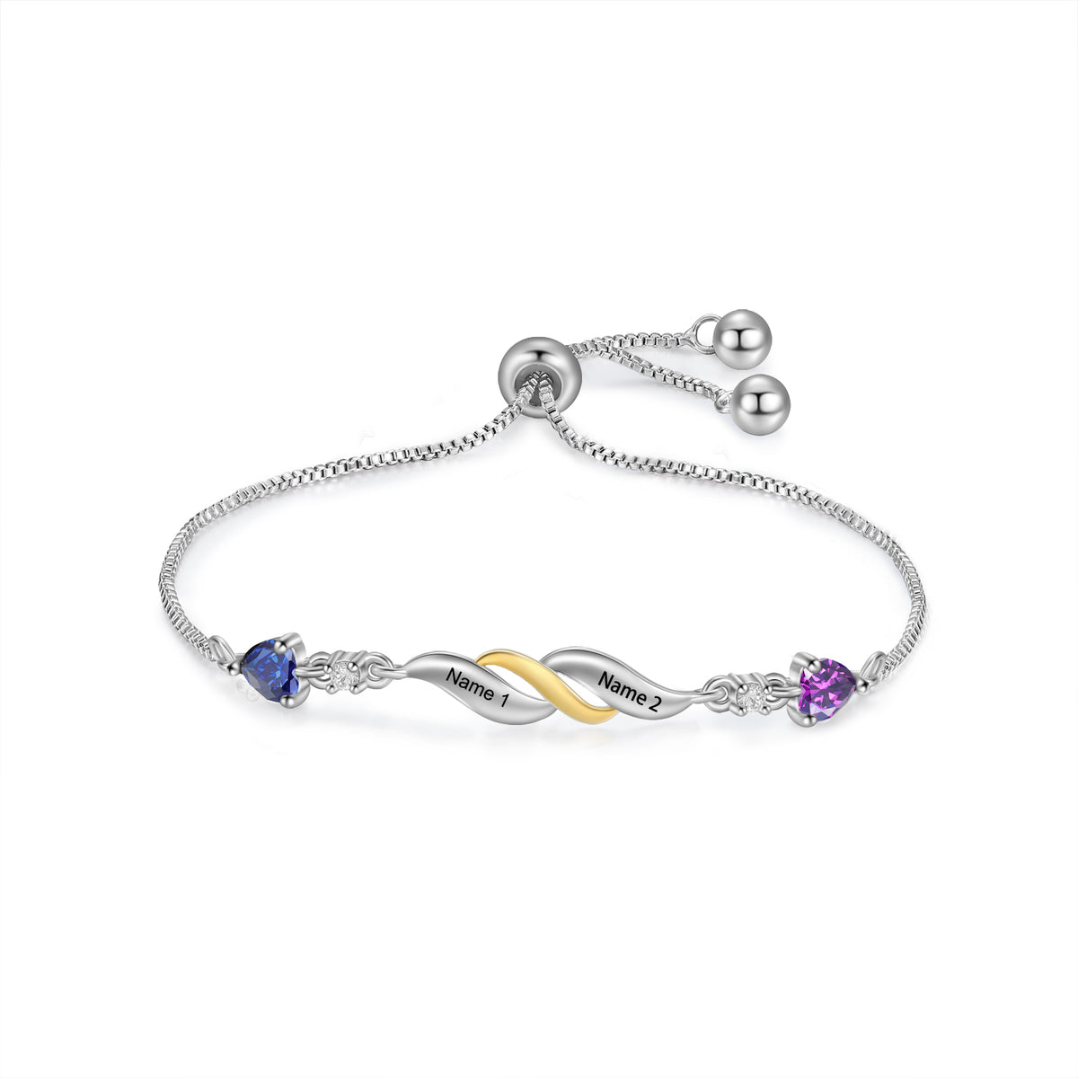 Twisted Birthstone Engraved Name Bracelet