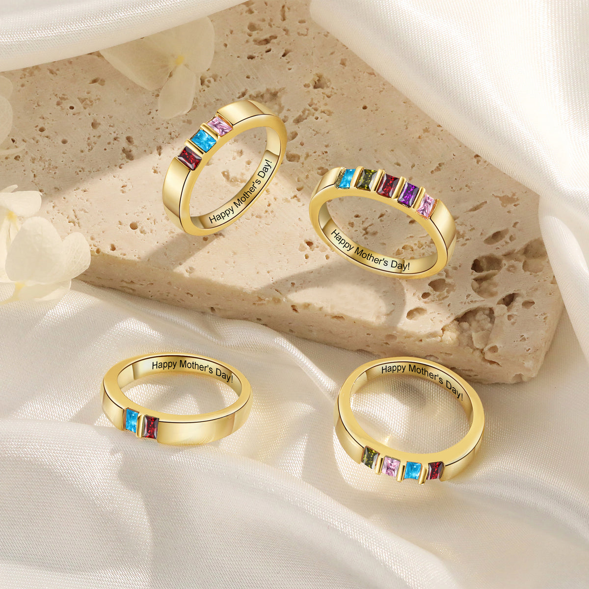 Custom Birthstone Engraved Ring