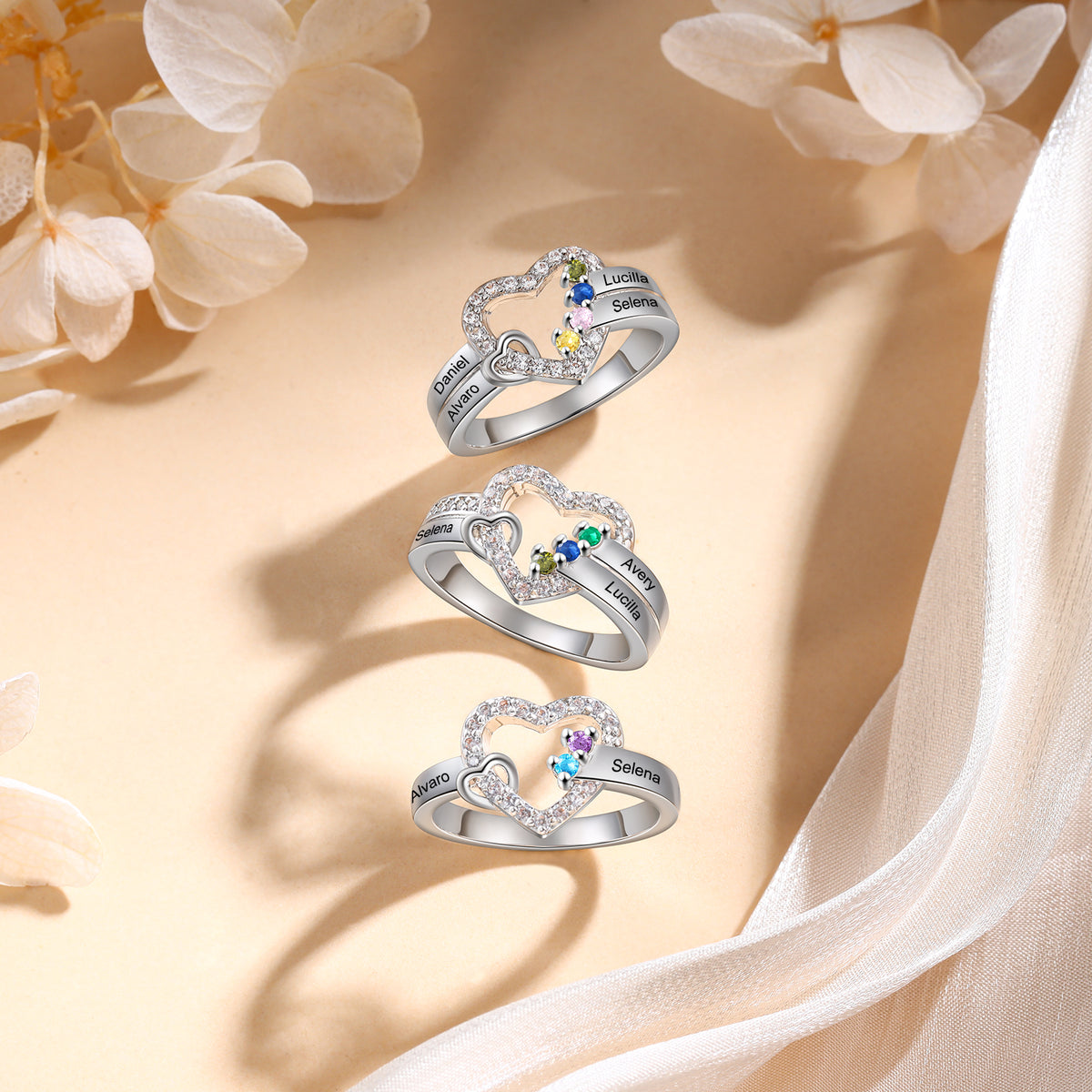 Custom Birthstone Engraved Ring