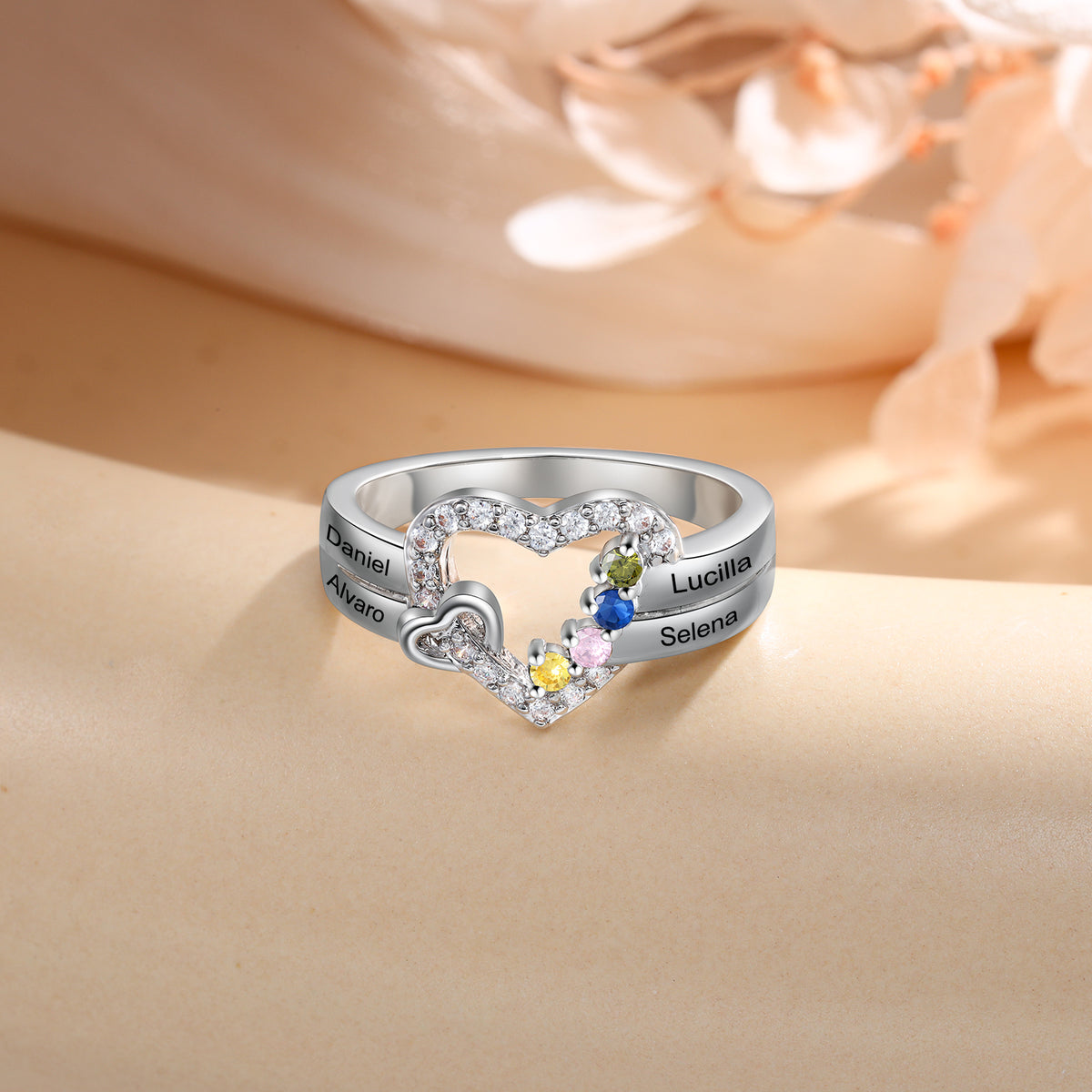Custom Birthstone Engraved Ring