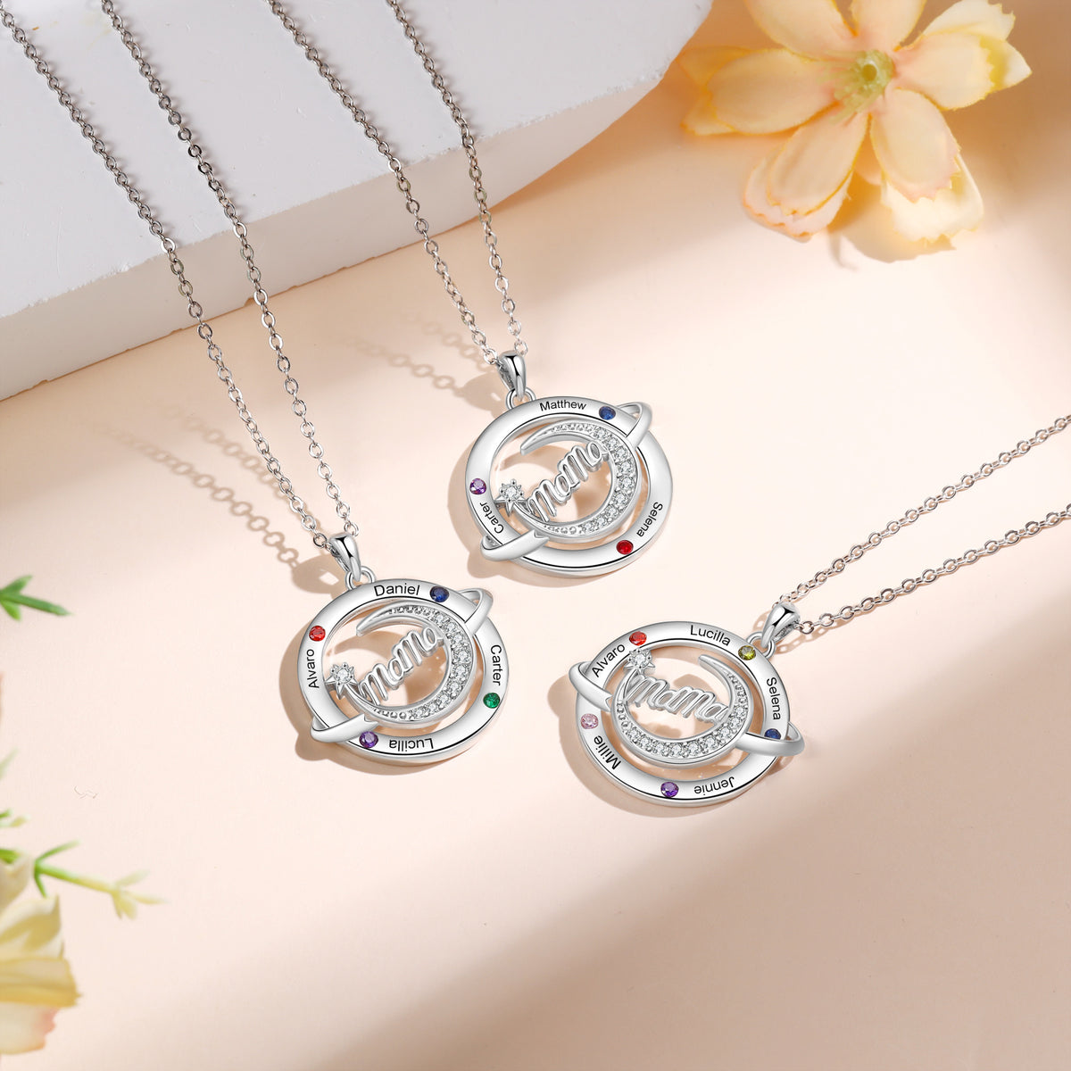 Custom Birthstone Engraved Necklace