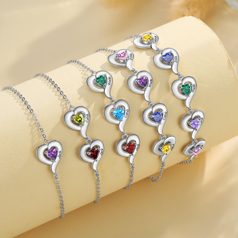 Personalized Heart Birthstone Name Bracelet
