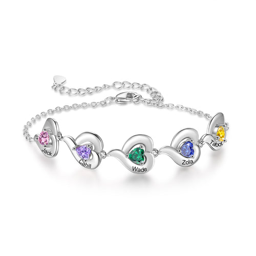 Personalized Heart Birthstone Name Bracelet