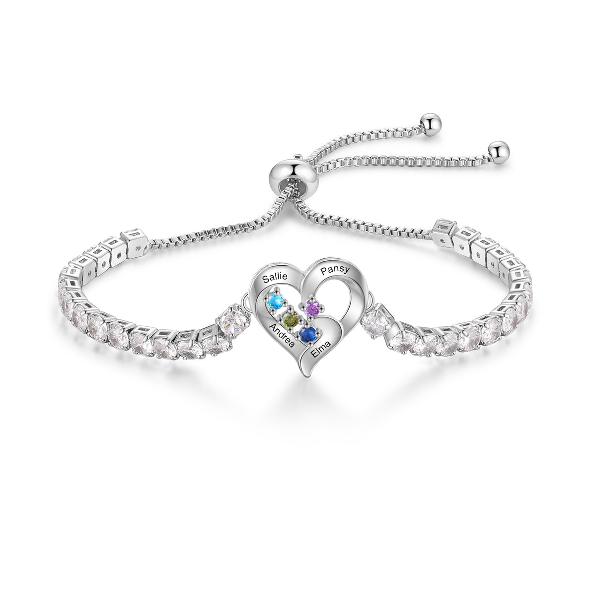 Heart Birthstone Tennis Bolo Bracelet