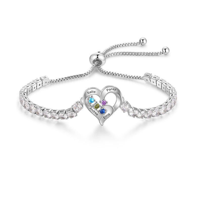 Heart Birthstone Tennis Bolo Bracelet