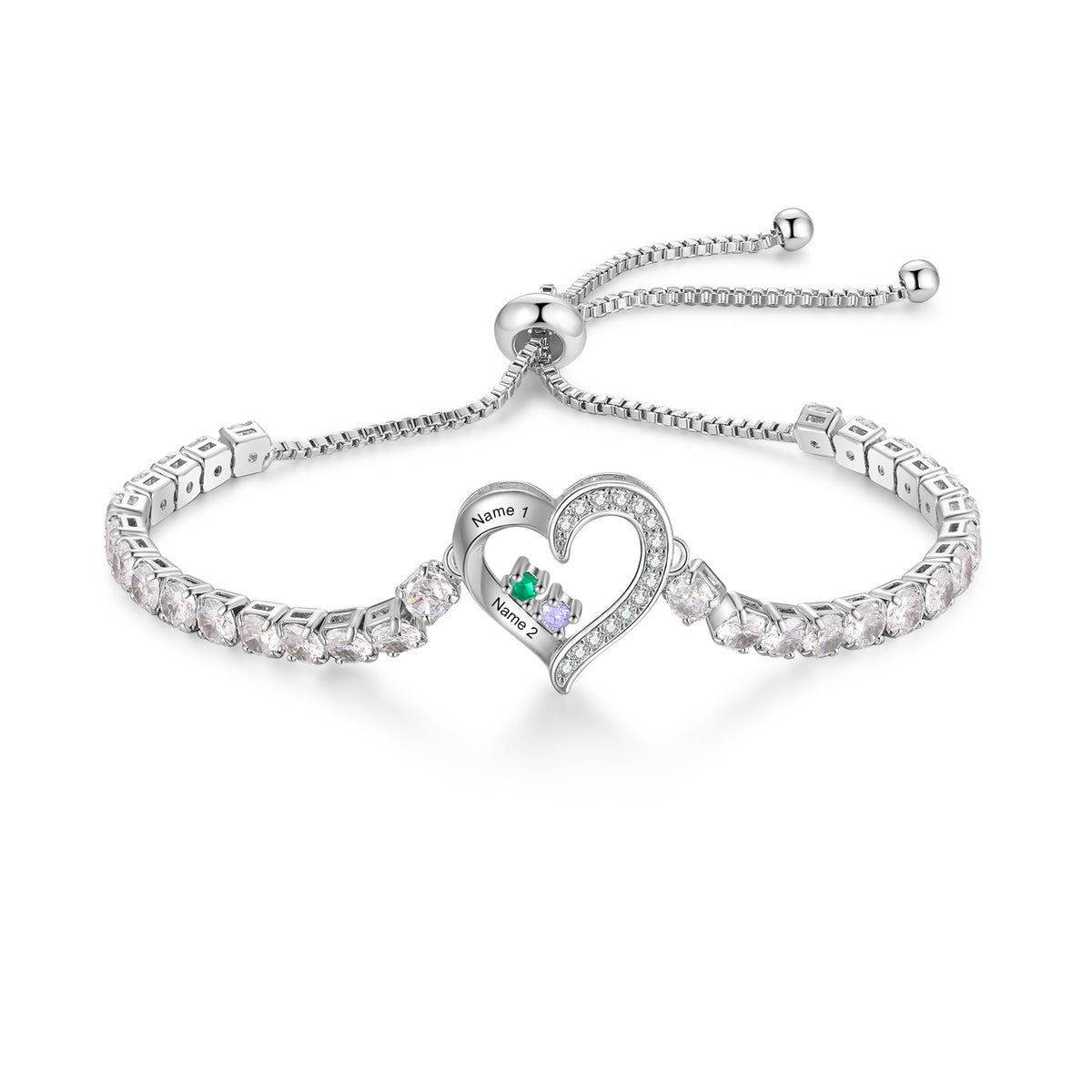 Heart Birthstone Tennis Bolo Bracelet