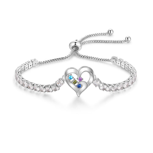 Heart Birthstone Tennis Bolo Bracelet