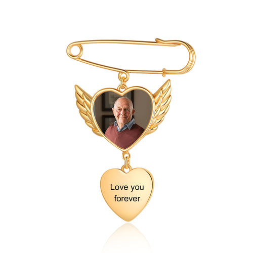 Winged Heart Photo Memorial Brooch