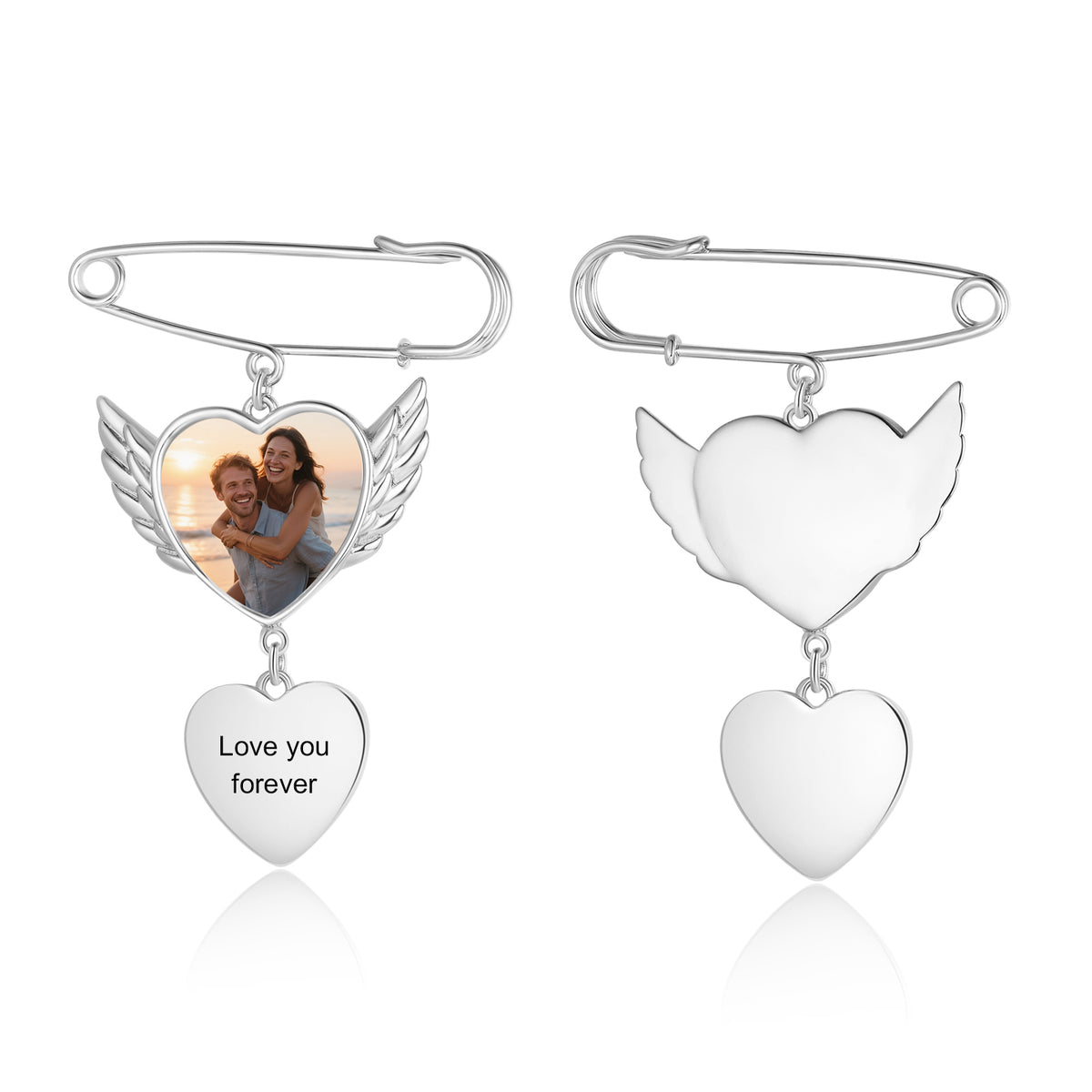 Winged Heart Photo Memorial Brooch