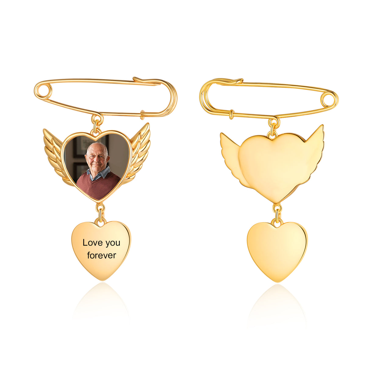 Winged Heart Photo Memorial Brooch