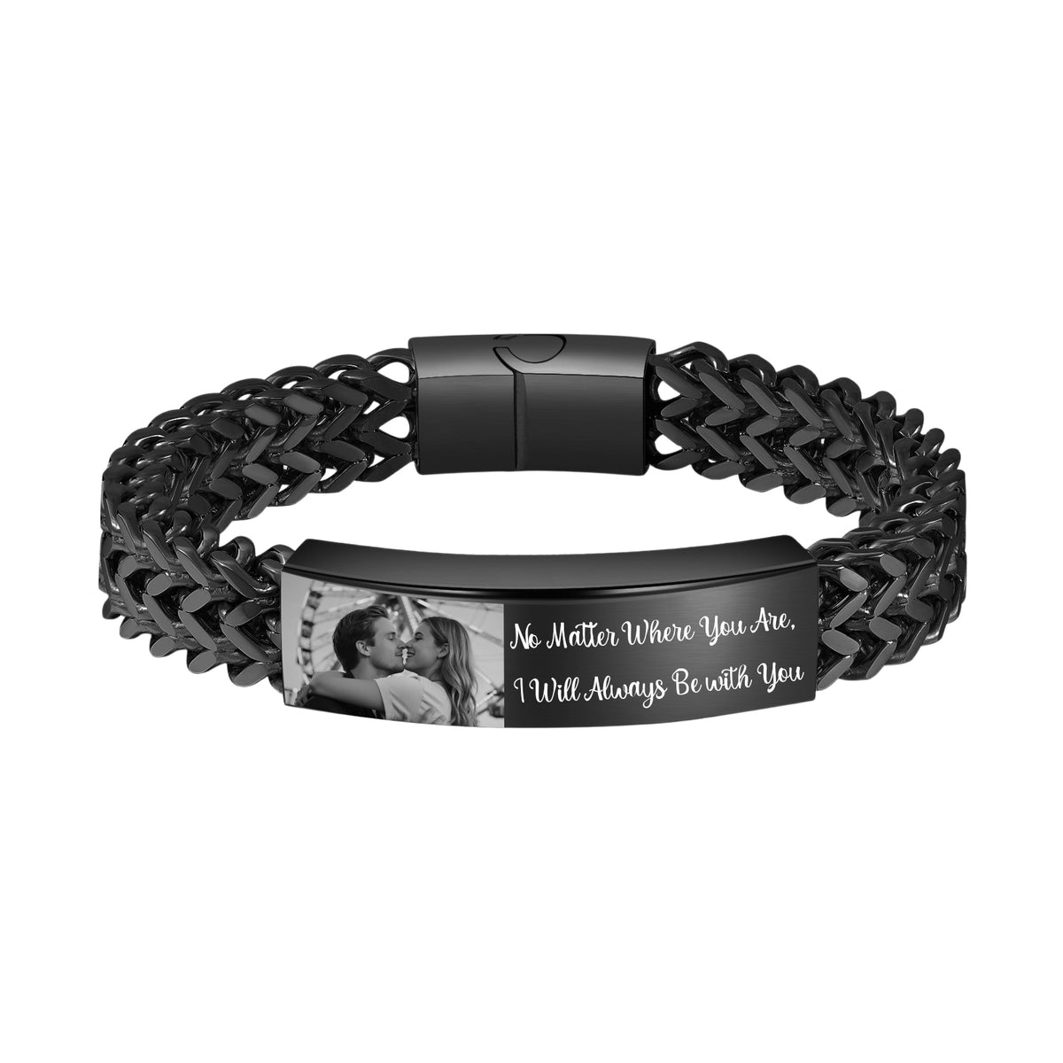 Men's Photo Engraved Wheat Chain Bracelet