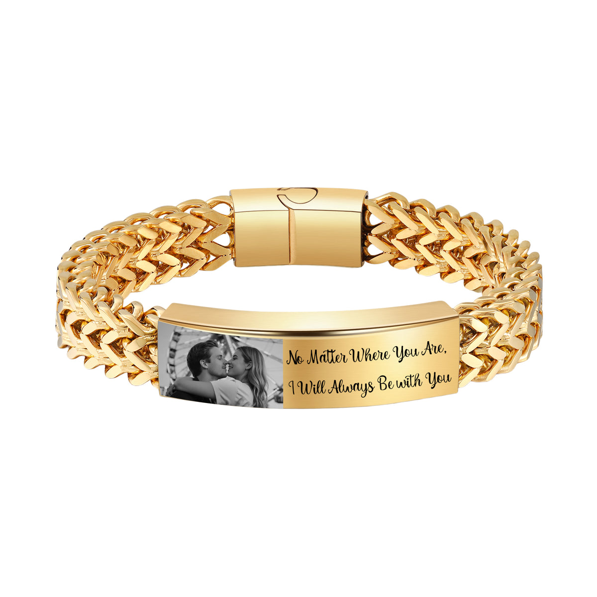 Men's Photo Engraved Wheat Chain Bracelet