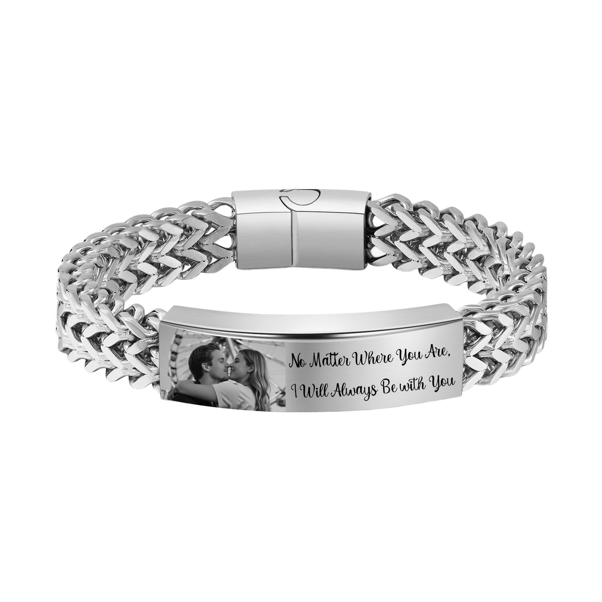Men's Photo Engraved Wheat Chain Bracelet