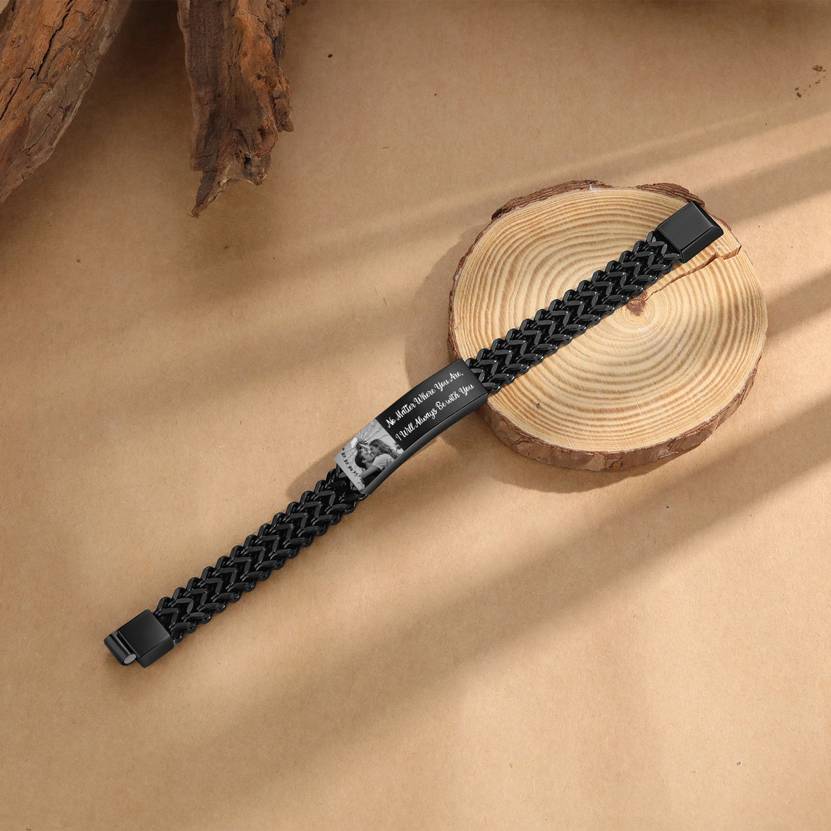 Men's Photo Engraved Wheat Chain Bracelet