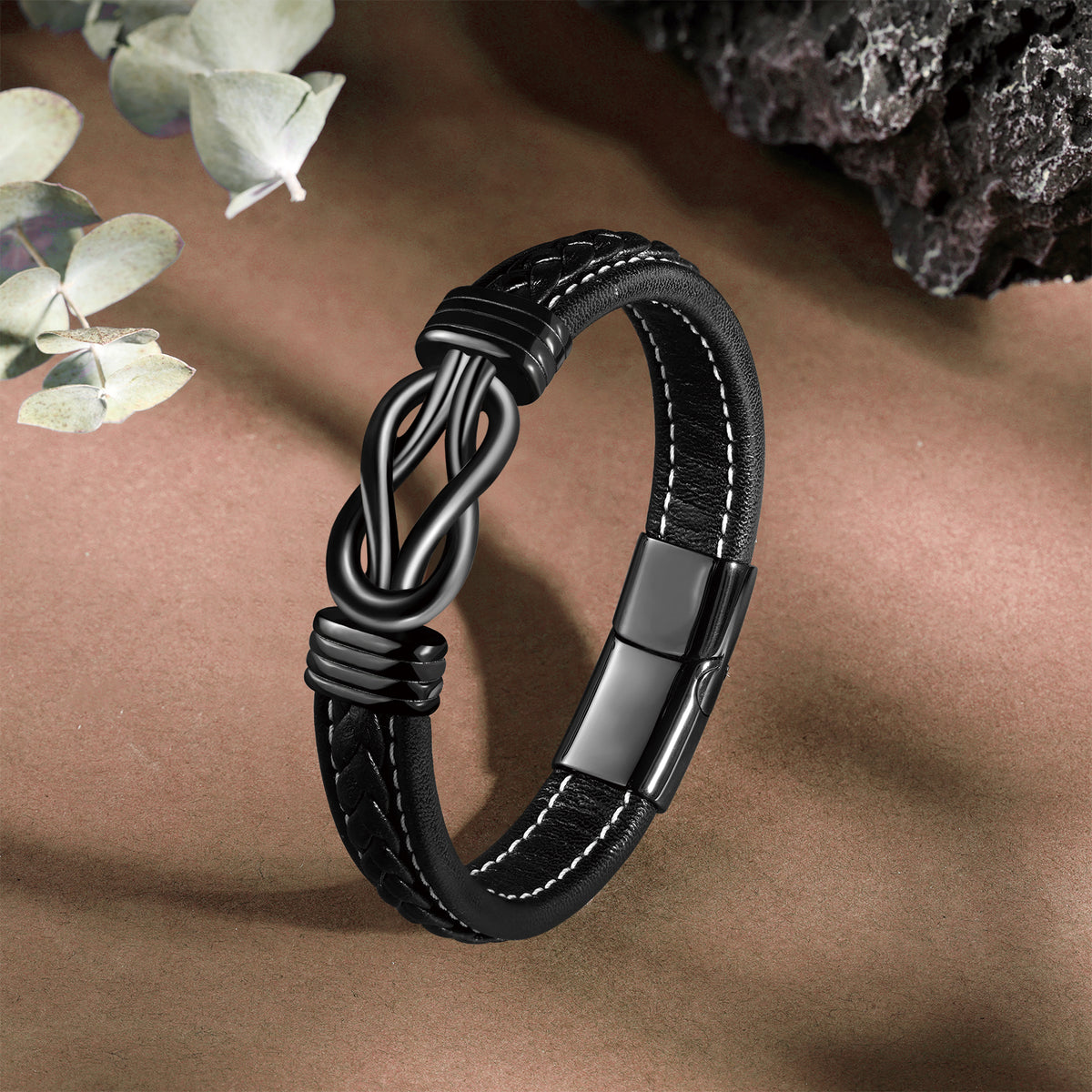 Love Knot Engraved Black Braided Bracelet