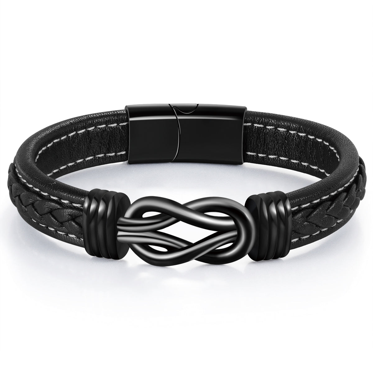 Love Knot Engraved Black Braided Bracelet