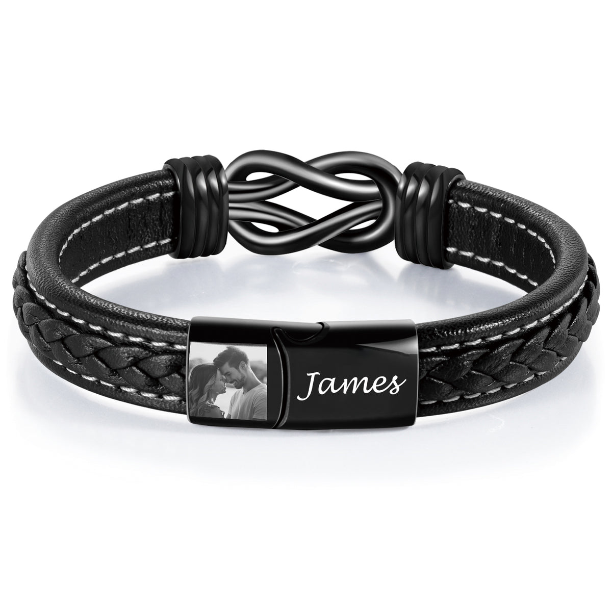 Love Knot Engraved Black Braided Bracelet