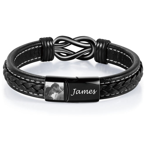 Love Knot Engraved Black Braided Bracelet
