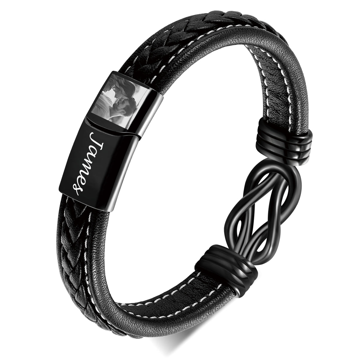 Love Knot Engraved Black Braided Bracelet