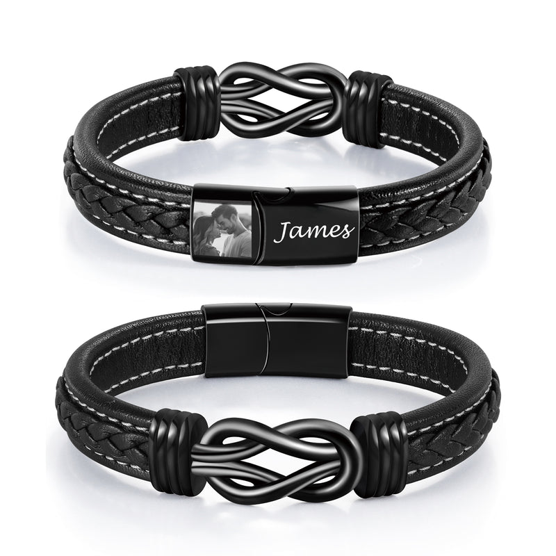 Love Knot Engraved Black Braided Bracelet