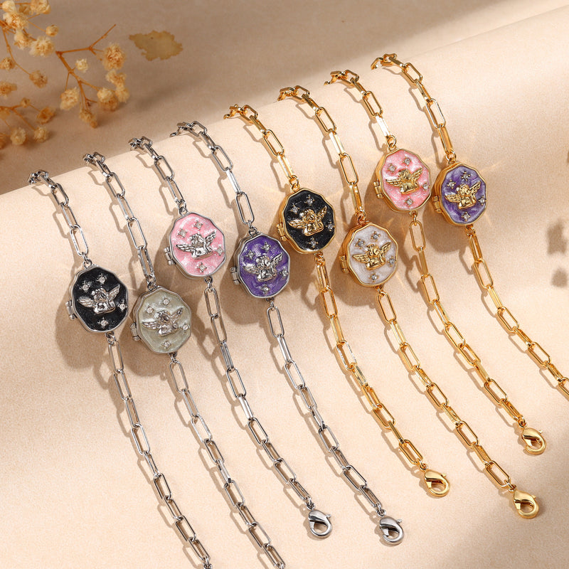 Enamel Bee Photo Charm Paperclip Bracelet