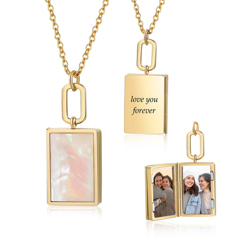 Rectangle Book Photo Locket Necklace