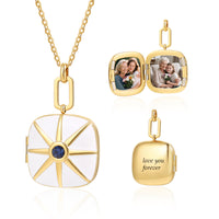 Blue Enamel Star Photo Locket Necklace