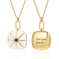 Blue Enamel Star Photo Locket Necklace