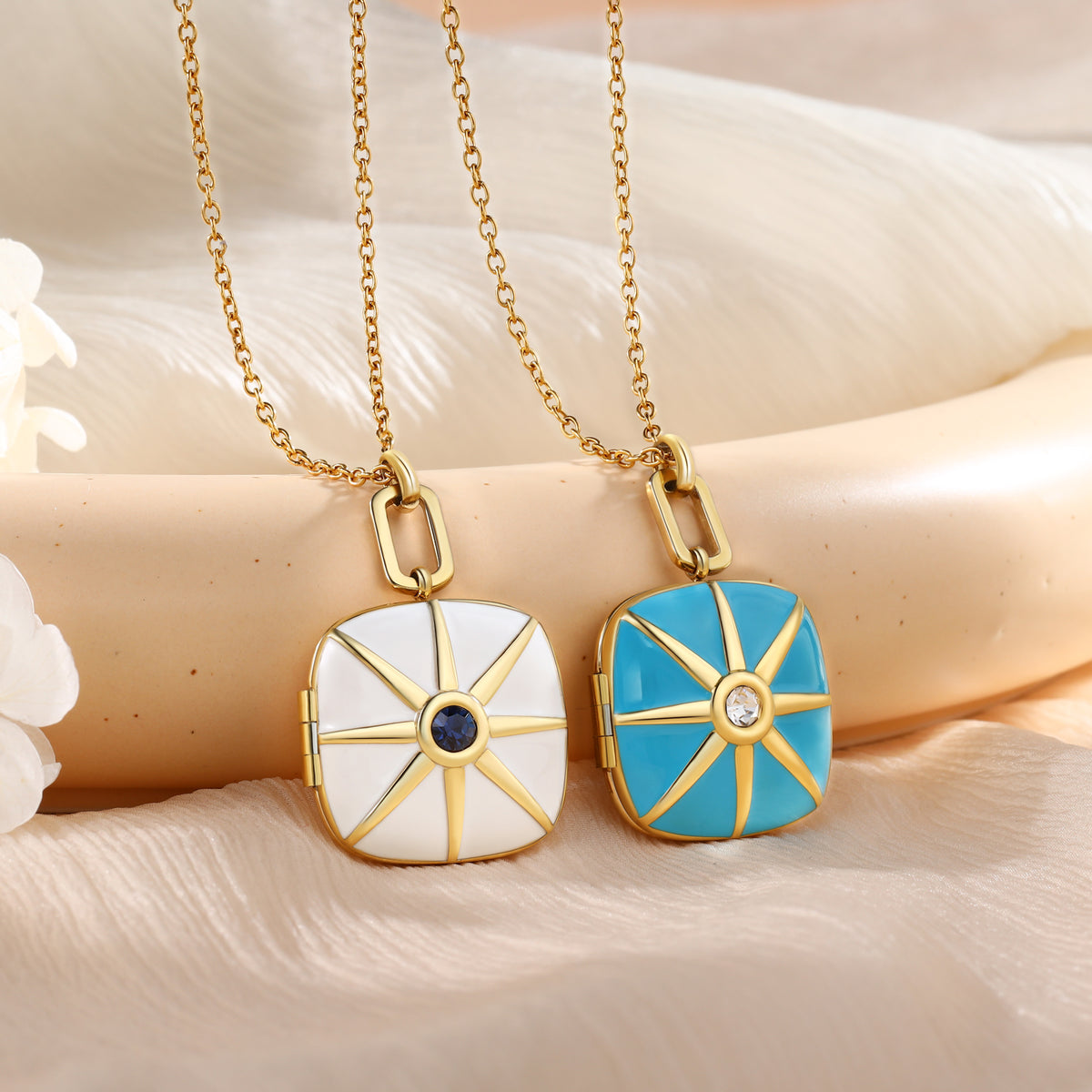 Blue Enamel Star Photo Locket Necklace