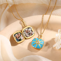 Blue Enamel Star Photo Locket Necklace