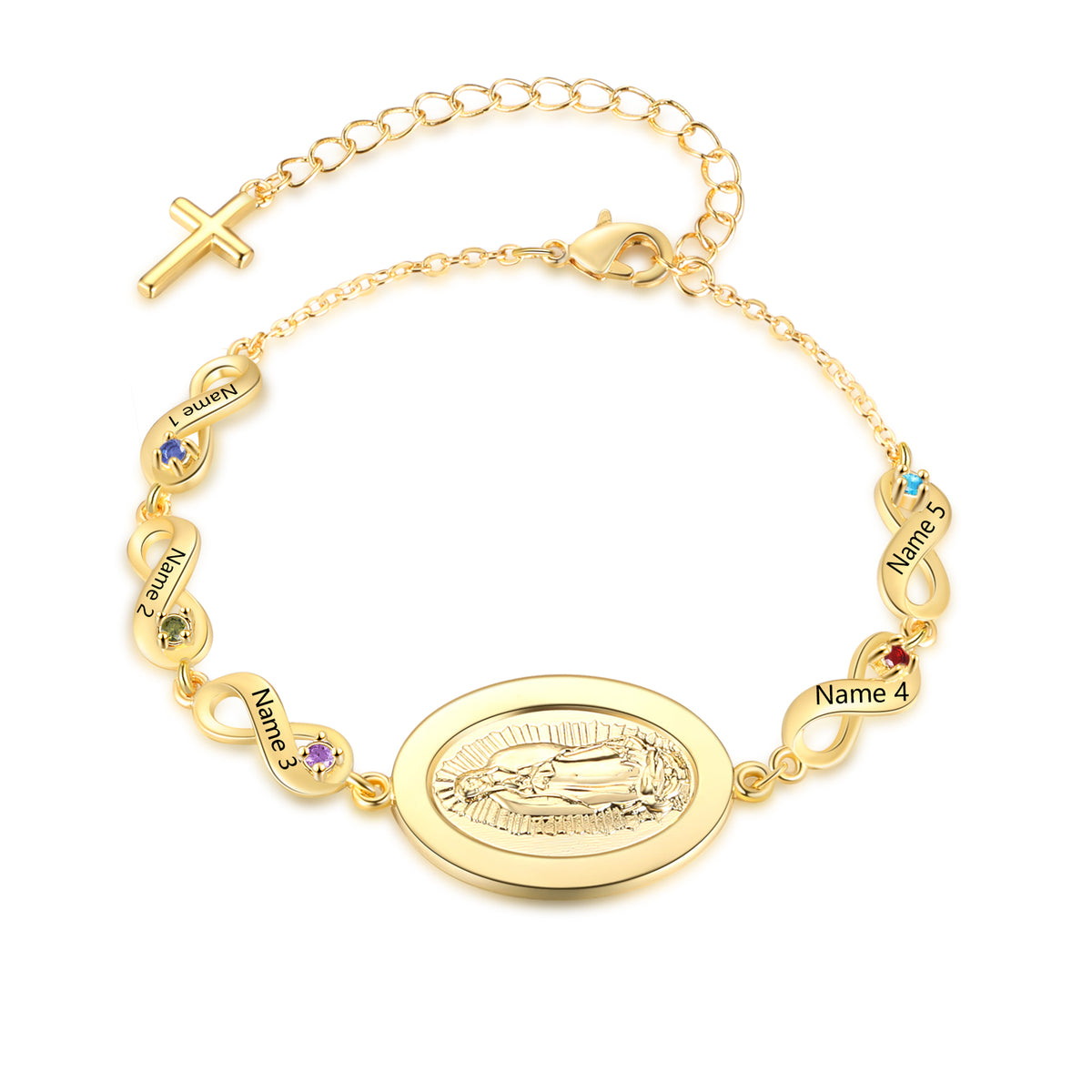 Gold Medal Infinity Birthstone Name Bracelet