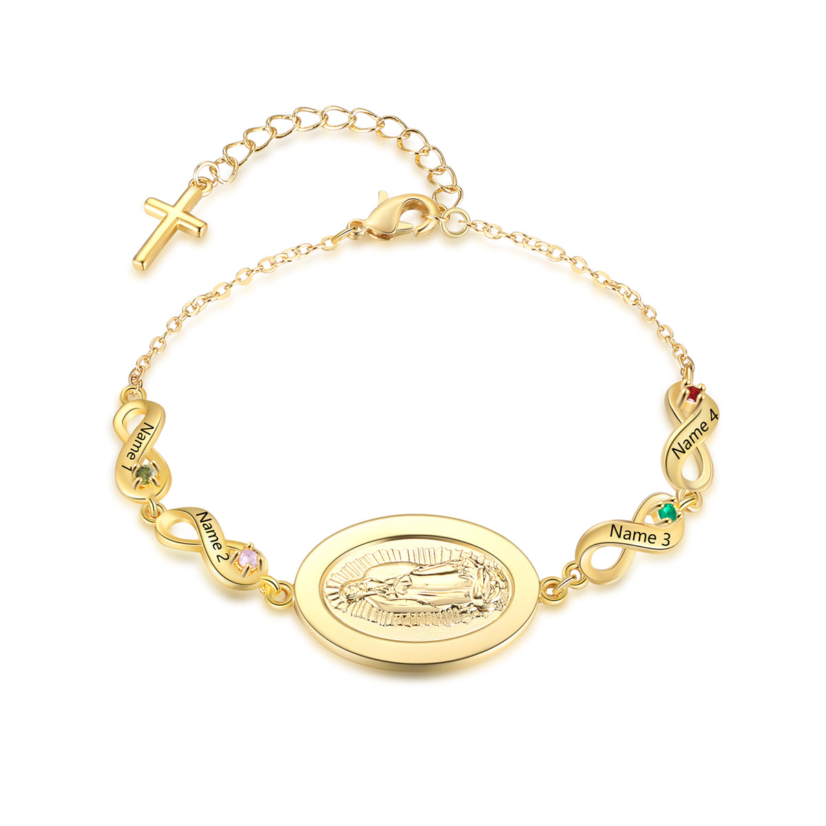 Gold Medal Infinity Birthstone Name Bracelet