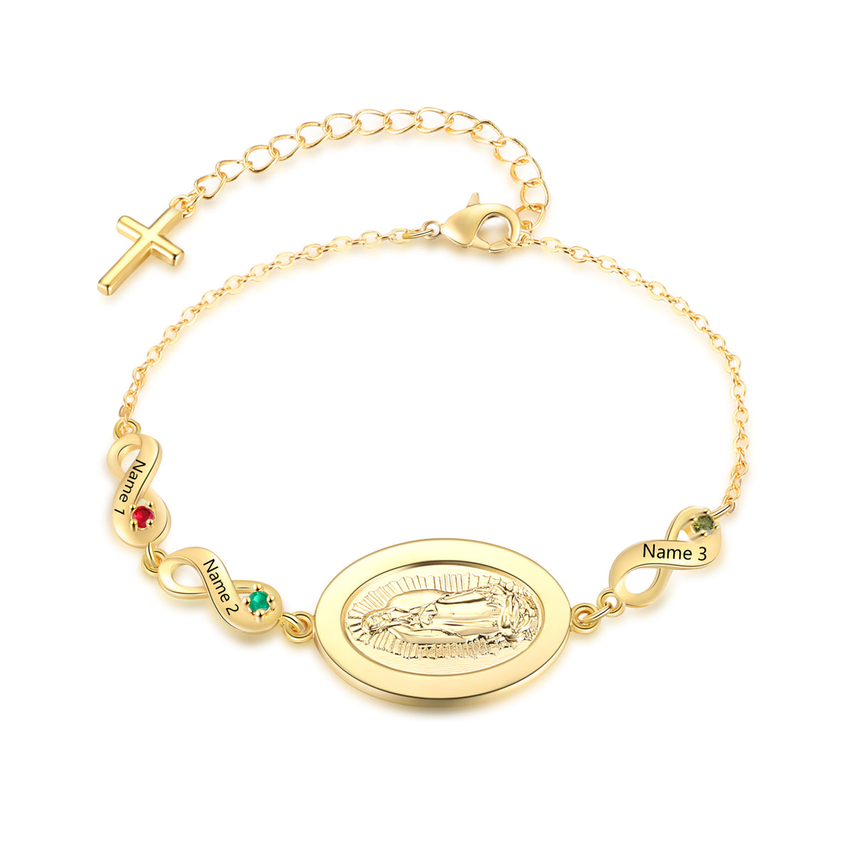 Gold Medal Infinity Birthstone Name Bracelet