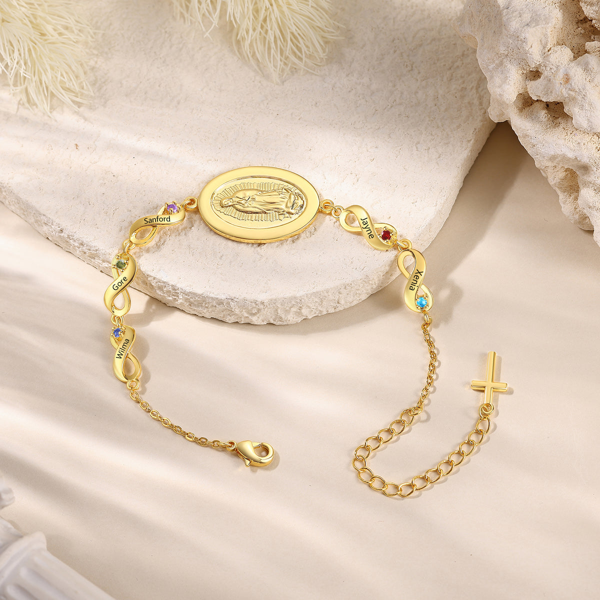 Gold Medal Infinity Birthstone Name Bracelet