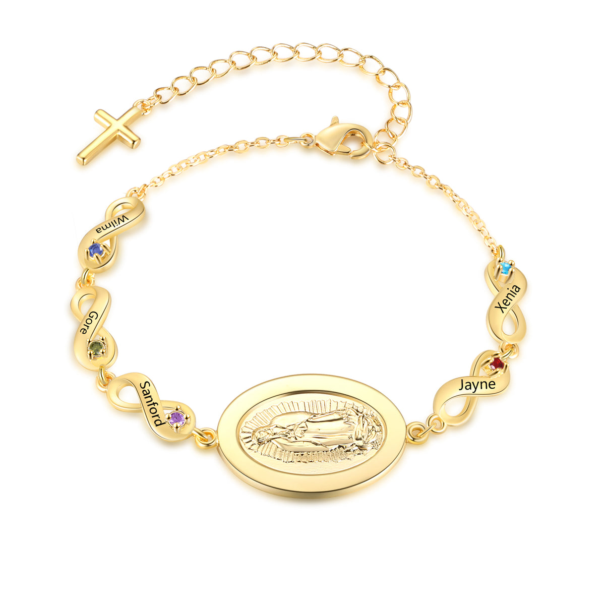 Gold Medal Infinity Birthstone Name Bracelet