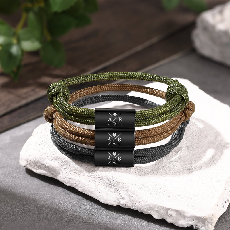 Engraved Initials Braided Rope Bracelet
