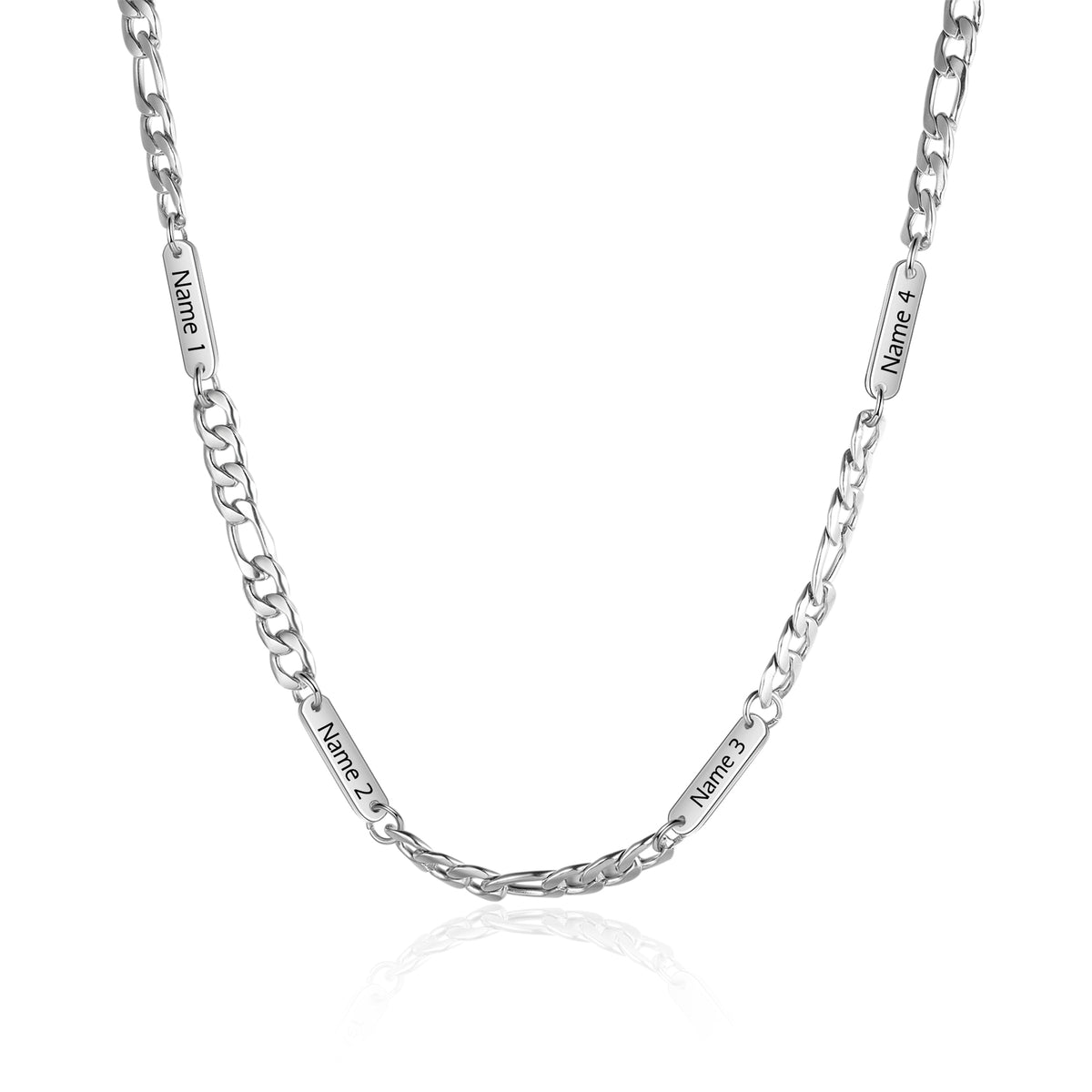 Men's Engraved Name Bar Figaro Chain Necklace