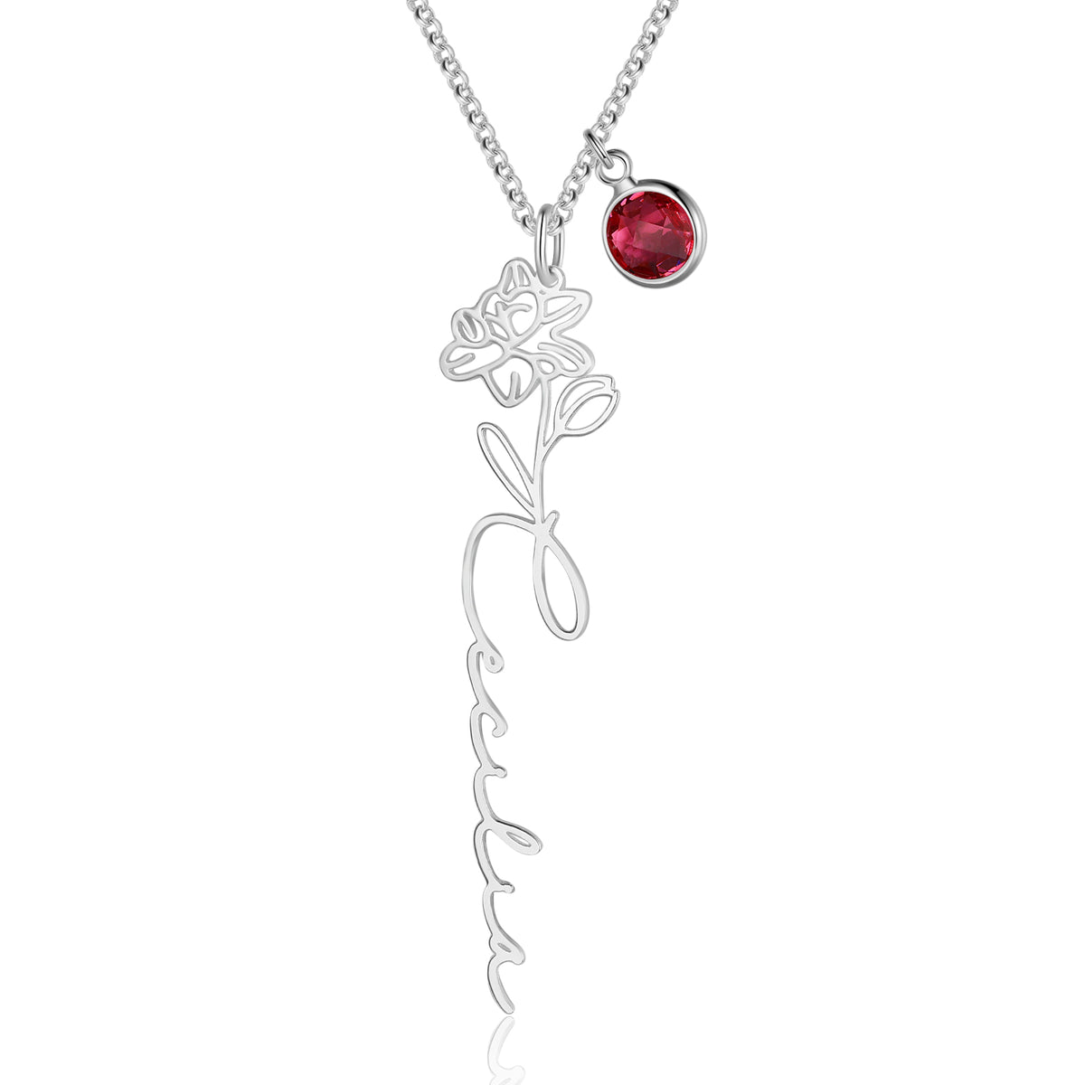 Custom Birth Flower Name Necklace