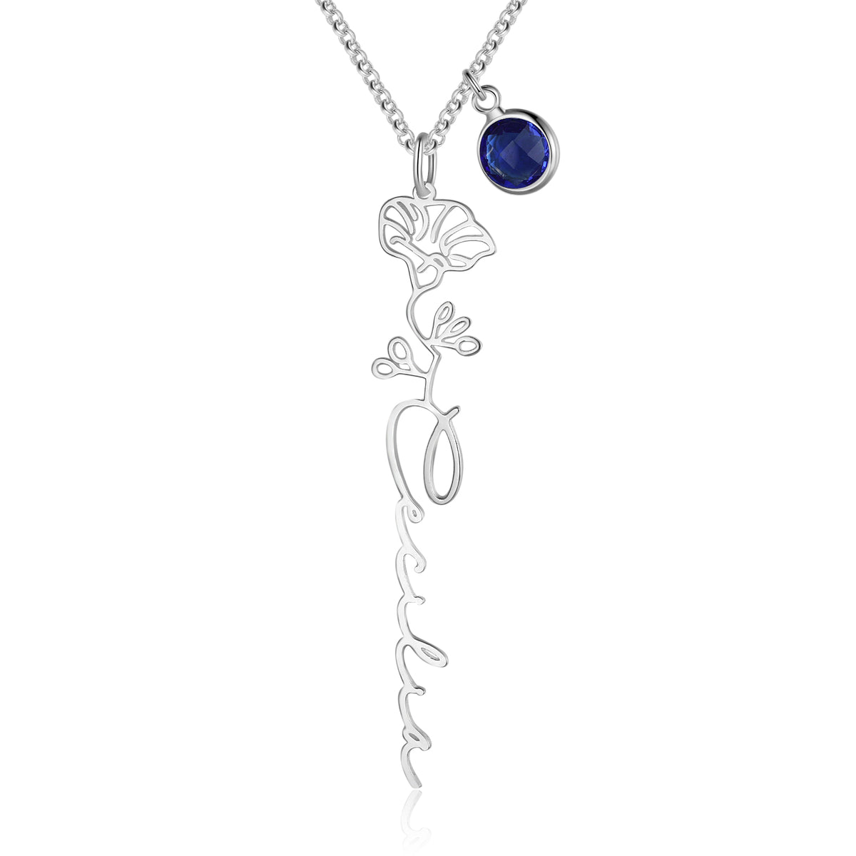 Custom Birth Flower Name Necklace