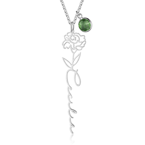 Custom Birth Flower Name Necklace