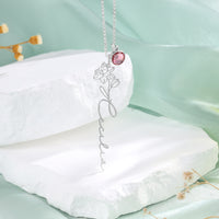 Custom Birth Flower Name Necklace